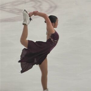 Plum Crystal-Appliqué Figure Skating Dress